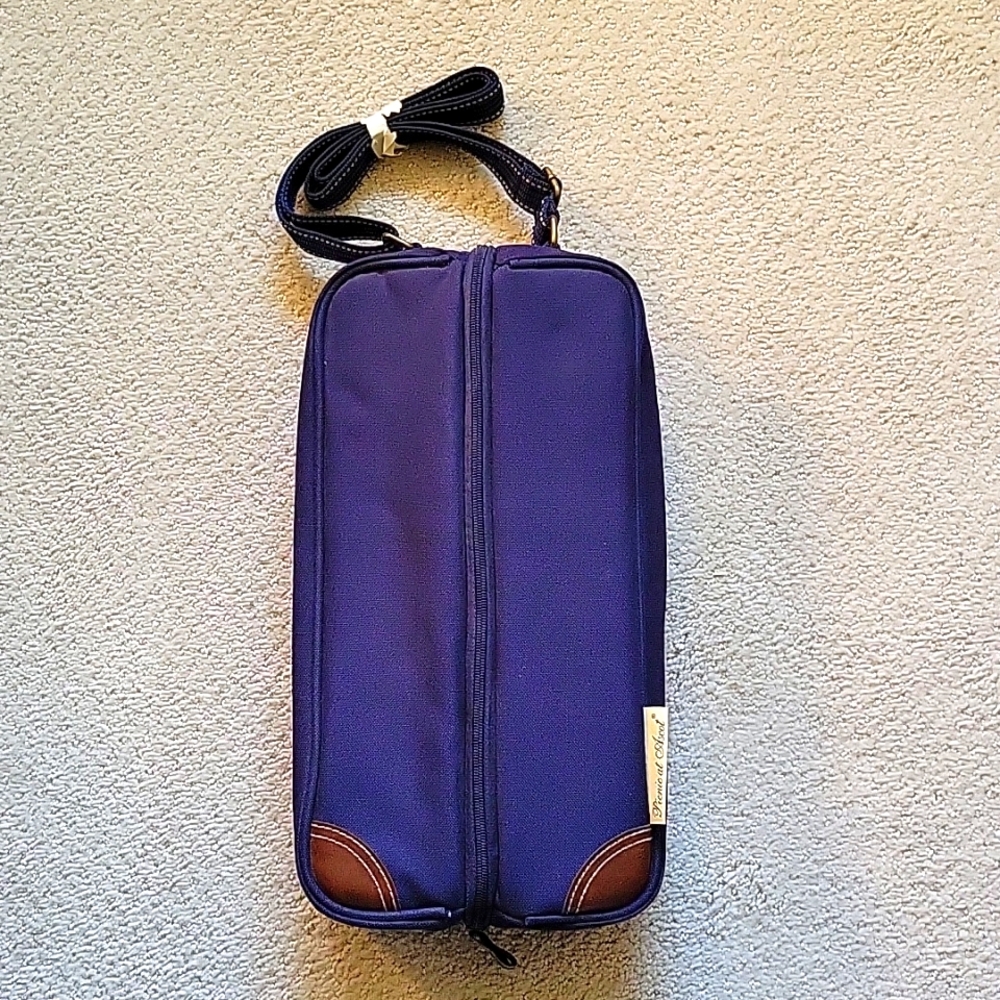 Navy Picnic at Ascot wine bottle tote